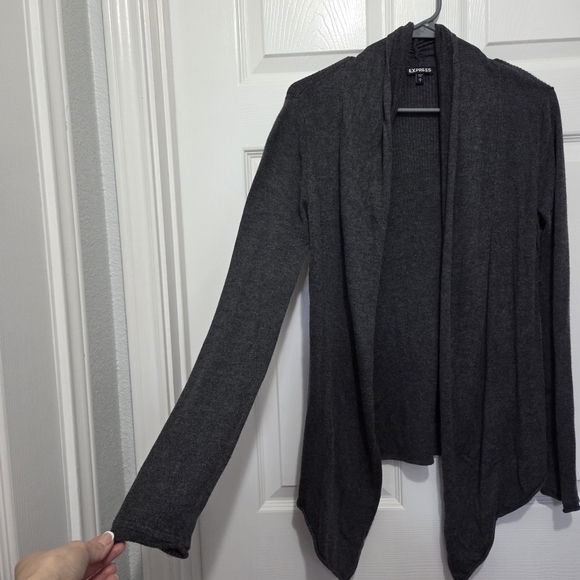 Express Charcoal Gray Waterfall Open Front Cardigan Size Medium Business Casual - Picture 3 of 7